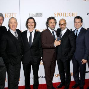 Michael Keaton, Liev Schreiber, Billy Crudup, Stanley Tucci, Tom McCarthy, Mark Ruffalo and Brian D'Arcy at event of Spotlight (2015)