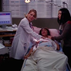 Still of Ellen Pompeo Navi Rawat and Elizabeth Anweis in Greys Anatomy 2013