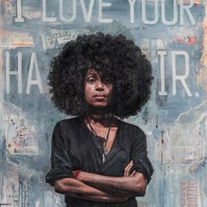 I Love Your Hair, 72 x 60 inches, oil, collage on canvas, 2013