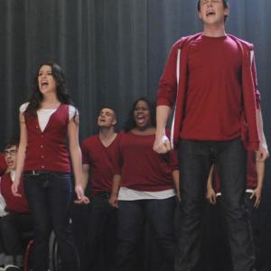 Still of Lea Michele Mark Salling Cory Monteith and Amber Riley in Glee 2009