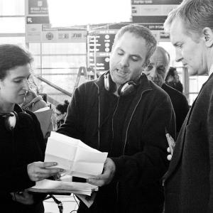 Directors Mihal Brezis and Oded Binnun with Ulrich Thomsen on the set of AYA