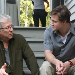 Peter Riegert and Brendan discussing a scene on the set of LOVE CONQUERS PAUL