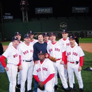 With the Fake Red Sox on the pitchers mound at Fenway Park.
