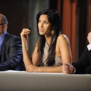 Still of Padma Lakshmi Toby Young and Tom Colicchio in Top Chef 2006