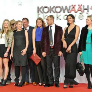 The cast of Kokowh 2 at the world premier in Berlin with Till Schweiger Arthur Abraham Yasmin Gerat Narges Rashidi