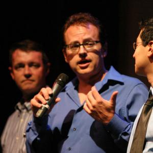 Steve Gelder onstage with director Donlee Brussel at the 2009 Valley Film Festival, where their film with Glynn Beard, Cabbie, won Best Comedy Short.