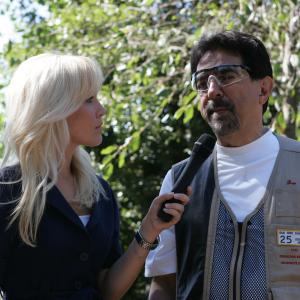 Danika Quinn interviewing Joe Mantegna at the Sporting Clays Event