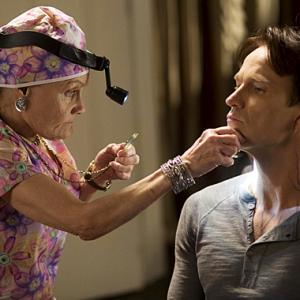 Marcia DeRousse as Dr Ludwig with Stephen Moyer as Bill Compton