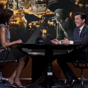 Still of Stephen Colbert and Michelle Obama in The Colbert Report 2005