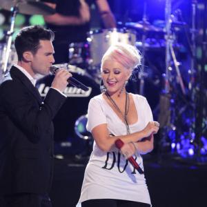 Still of Christina Aguilera and Adam Levine in The Voice (2011)