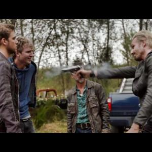 Max Theroux, Chad Rook, Ian Tracey and Michael Eklund on set of Bates Motel