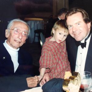 Captain Jacque Cousteau, recipient of Society of Operating Cameramen Lifetime Achievement Award, with President Randall Robinson and son Taylor. (1995)