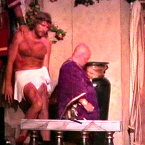 Pilates Court, the Los Angeles Passion Play. Coleman McClary as Jesus, Norbert Baldaia as Pilate.