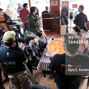 Pizzeria scene on set of feature film Blowtorch directed by Kevin Breslin