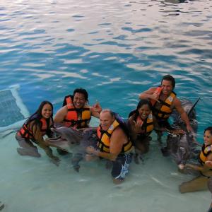 Michael Munoz with Wife, Marisa, Margot Ochiro, Don Stroud, Branscombe Richmond and Kawena -Swimming with Dolphins (Good Morning Hawai'i)