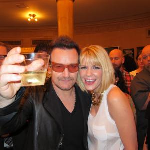 Carrie Keagan with Bono at the Spiderman Turn Off the Dark CD Release Party 2011