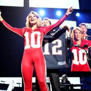 Carrie Keagan on stage hosting VH1s Pepsi Super Bowl Fan Jam