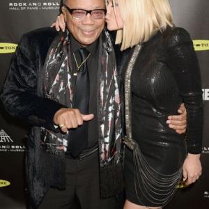 Quincy Jones and Carrie Keagan arrive at the 28th Annual Rock and Roll Hall of Fame Induction Ceremony at Nokia Theatre LA Live on April 2013 in Los Angeles California