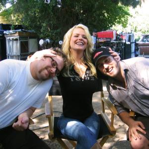 Seth Rogen Carrie Keagan and Evan Goldberg on the set of Superbad