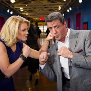 Carrie Keagan with Sylvester Stallone on the set of VH1s Big Morning Buzz Live with Carrie Keagan