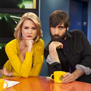 Carrie Keagan with Jason Schwartzman on the set of VH1s Big Morning Buzz Live with Carrie Keagan