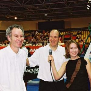 Host Agata Gotova with John McEnroe and Prince Albert of Monaco