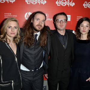 Michael Pitt Brit Marling Mike Cahill and Astrid BergsFrisbey at event of I Origins 2014