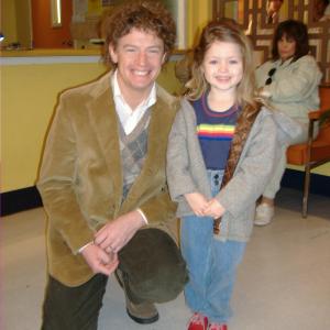 John Ainsworth as Young Thatcher Grey and Claire Geare as Young Meredith Grey on set of Greys Anatomy