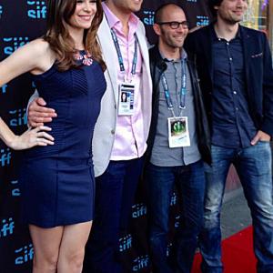 Bradley King with cowriter BP Cooper and cast members Danielle Panabaker and George Finn at the North American premiere of TIME LAPSE