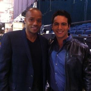On set of The Exes with Donald Faison