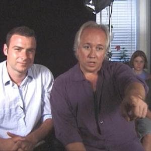 Actor Liev Schreiber with director Rick McKay on the set of Broadway The Golden Age by the Legends Who Were There