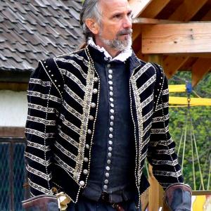 Richar P. Alvarez in performance directing a medieval joust for documentary.