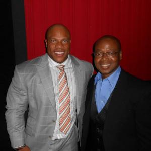 Mr Olympia Phil Heath and LJ Strong at the New York city premier of Generation Iron