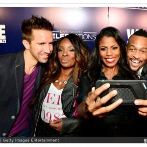 Joey Toth Slomique Hawrylo Omarosa Manigault and Montr Burton attend the WEtv David Tuteras CELEBrations Premiere Party on January 8 2015