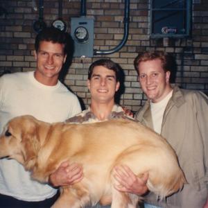 Dean Denton, Tom Cruise, Richard Means, and Tom's Dog on the set of 