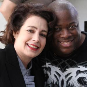 Sean Young and Michael J. Arbouet on the set of SEND NO FLOWERS