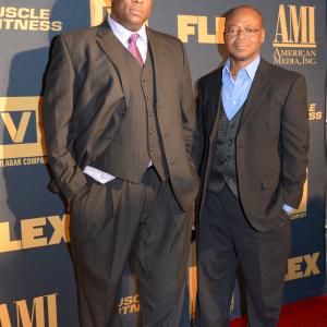 Michael J. Arbouet and Larry Strong attend T\the 'Generation Iron' New York Premiere at AMC Regal Union Square on September 16, 2013 in New York City.