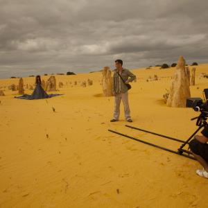 Director Fredy Polania on set with Atira for Burning Desire  Pinnacles Desert Western Australia