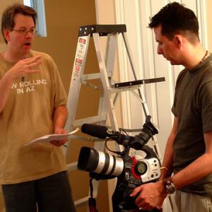 Writer/director Bruce Dellis (left) and cinematographer Mayo Tirado on the set of 