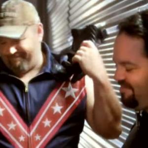 Mike Funk and Larry the Cable Guy working together for the History Channel.