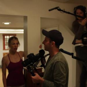 on the set of North Side Gal with Danny MAlin and Cara Reynolds holding the mic