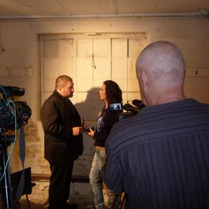 Yvette Rowland filming with comedian and actor Ricky Grover