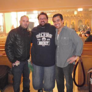 On the set of COP OUT Left to right: Guillermo Díaz, Kevin Smith, Alberto Bonilla