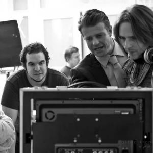 Still of Iván Kamarás, Sonia Couling, Dávid Géczy and Tamas Simon in Blood and High Heels (2012)