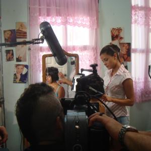 On set of film Project Crime Lizbeth Santos  Catalina Rodriguez  cinematographer Eduardo Fierro