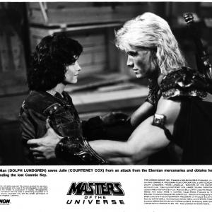 Still of Dolph Lundgren and Courteney Cox in Masters of the Universe 1987