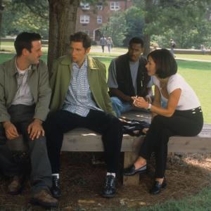 Still of David Arquette, Courteney Cox, Jamie Kennedy and Duane Martin in Klyksmas: antroji dalis (1997)