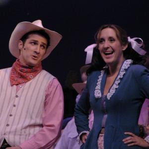 Alan Pietruszewski as Will Parker and Marcy Brooks as Ado Annie is OKLAHOMA, James Armstrong Theater, Torrance Civic Center.