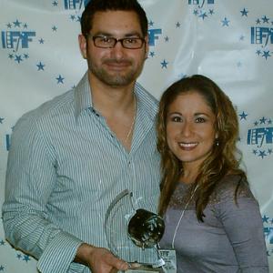 Accepting the Best Foreign Feature award at the International Family Film Festival  Hollywood with producing and writing partner Javier Chapa