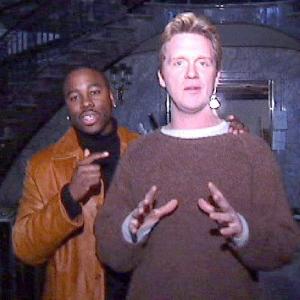 Kevin Arbouet and Anthony Michael Hall on the set of Funny Valentine